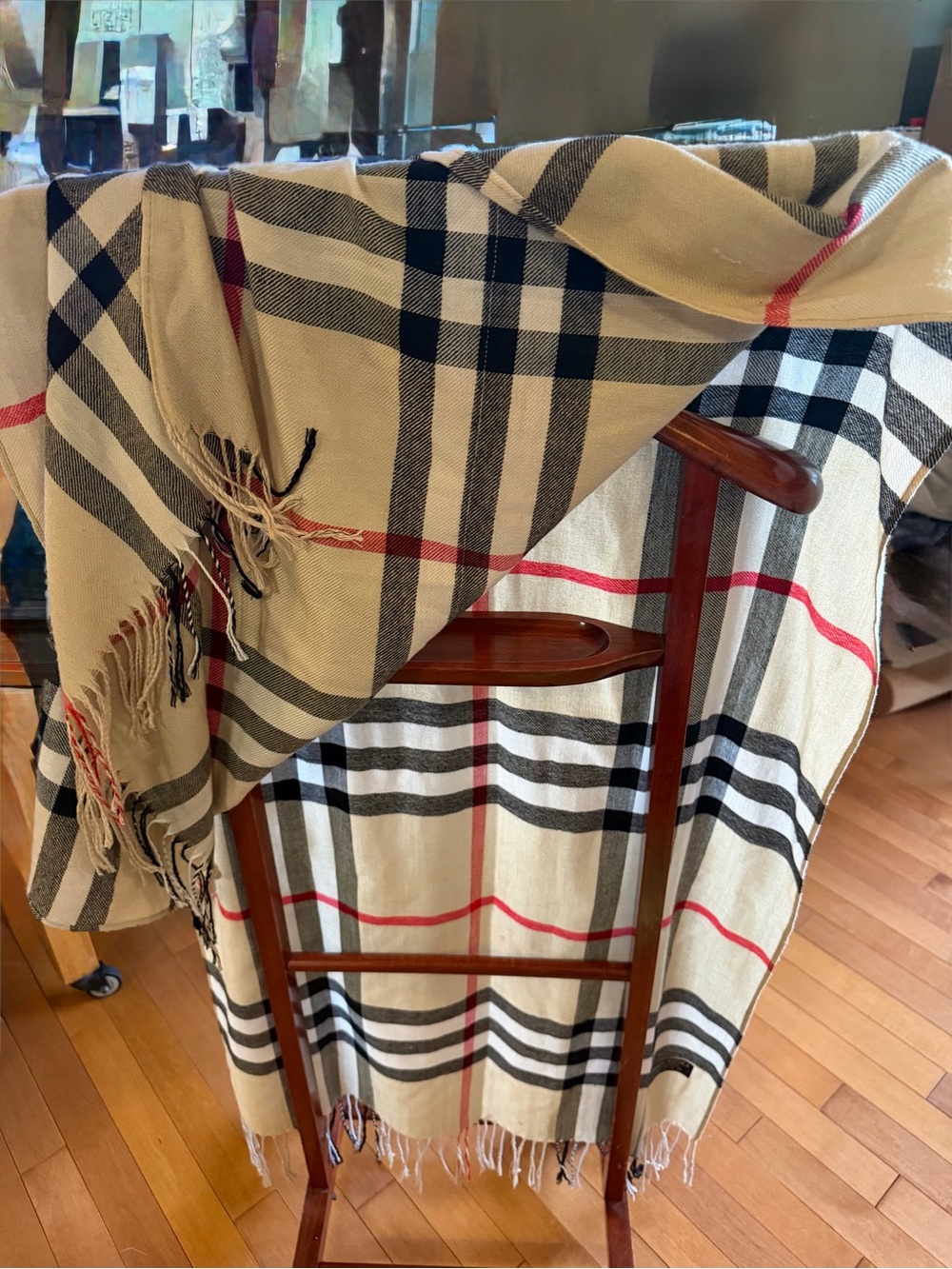 Classic Plaid Scarf in “Burberry like” Tan Red and Black